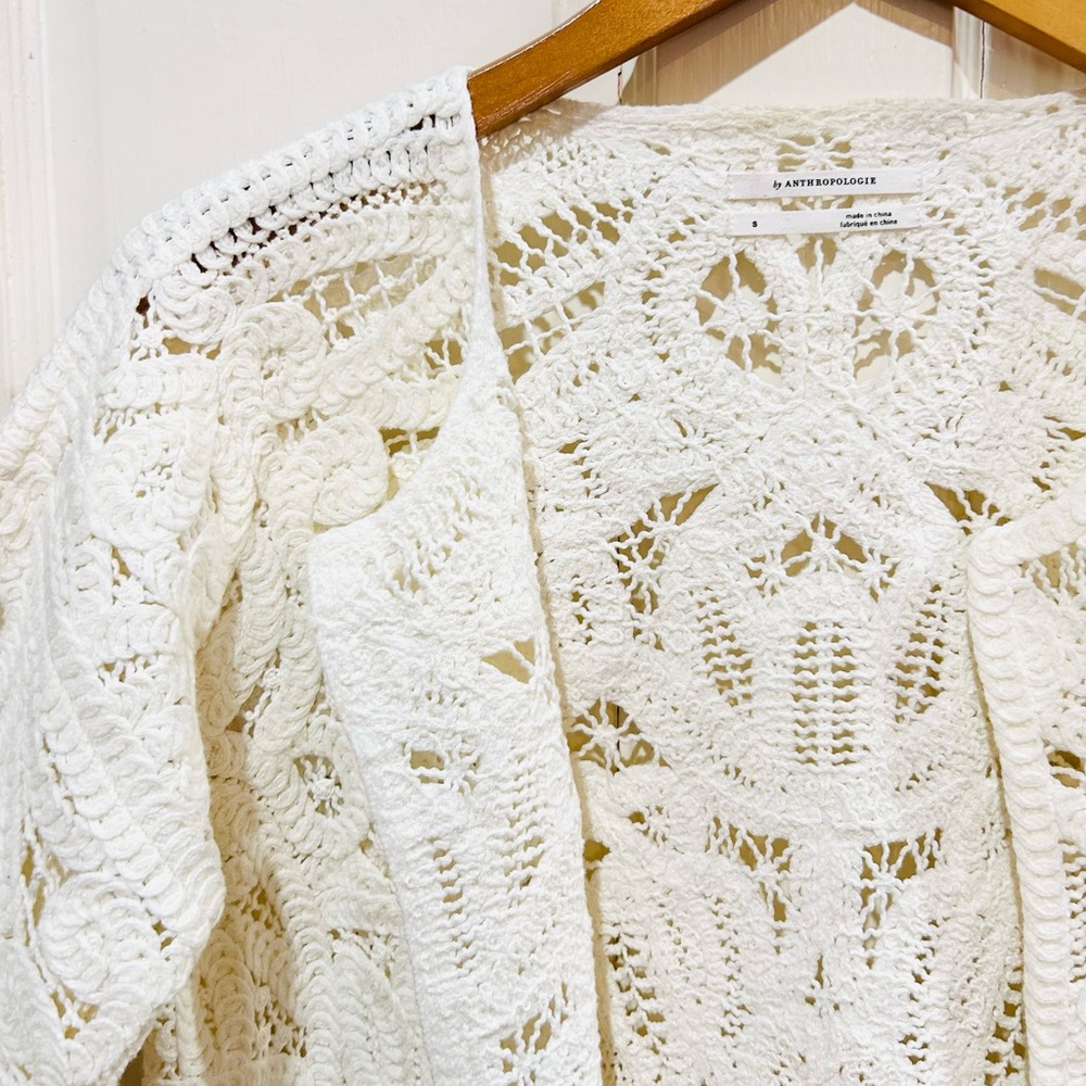Anthropologie Ivory Crochet Open Front Cardigan Romantic Cottagecore Size S - Picture 5 of 7